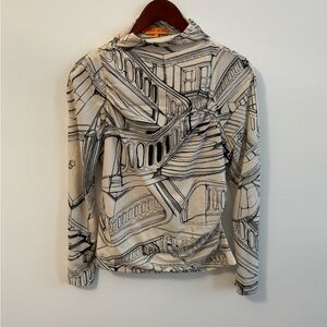 STINE GOYA Black and Cream Staircase Patterned Top